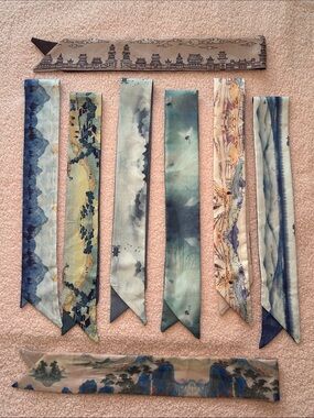 Set of 8 Asian Art Inspiration Skinny Scarf Set
